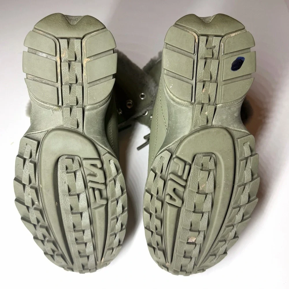 Fila Women’s Disruptor Shearling Mid Calf Lace Up Olive Green Boots Size- 6.5